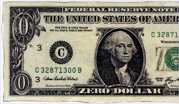 dollar bill. Zero Dollar Bill – Artist