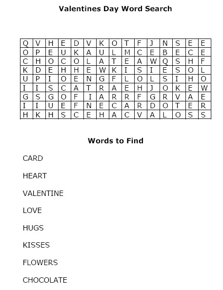 valentines day word searches