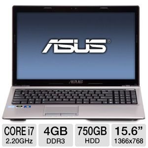 ASUS A53SD-TS71 15.6" Laptop: 2nd Gen Intel Core i7-2670QM 2.20GHz, 4GB DDR3, 750GB HDD, 2GB NVIDIA GeForce GT