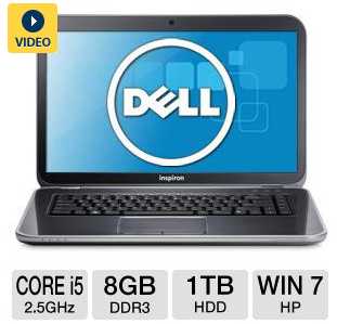 Dell Inspiron 15R i15R-2106sLV Notebook with Core i5-3210M 2.5GHz, 8GB DDR3, 1TB HDD, DVDRW, 15.6" Display