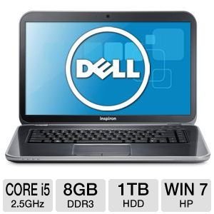 Dell Inspiron i15R-2106sLV 15.6" Notebook PC: Intel Core i5-3210M 2.5GHz, 8GB DDR3, 1TB HDD
