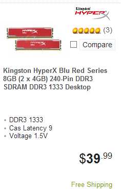 Kingston HyperX Blu Red Series 8GB (2 x 4GB) 240-Pin DDR3 SDRAM DDR3 1333 Desktop 