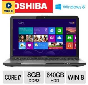 Toshiba L855-S5383 PSKFUU-02X003 15.6" Notebook PC w/ Intel Core i7-3630QM 2.4GHz, 8GB DDR3, 640GB HDD, DVDRW, Windows 8